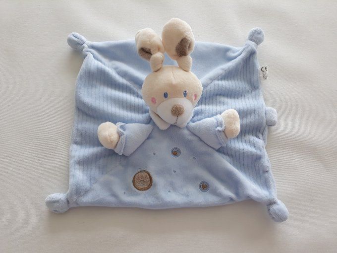 Doudou plat lapin bleu cœurs dorés Nicotoy d'occasion