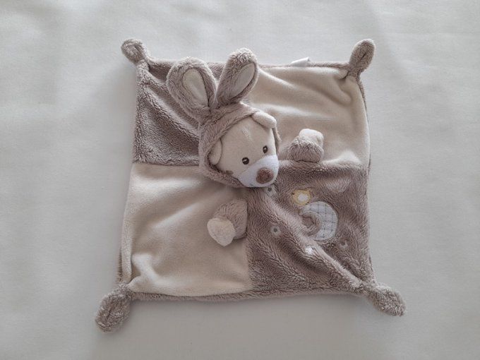 Doudou plat lapin ours beige brun lune oiseau Auchan d'occasion