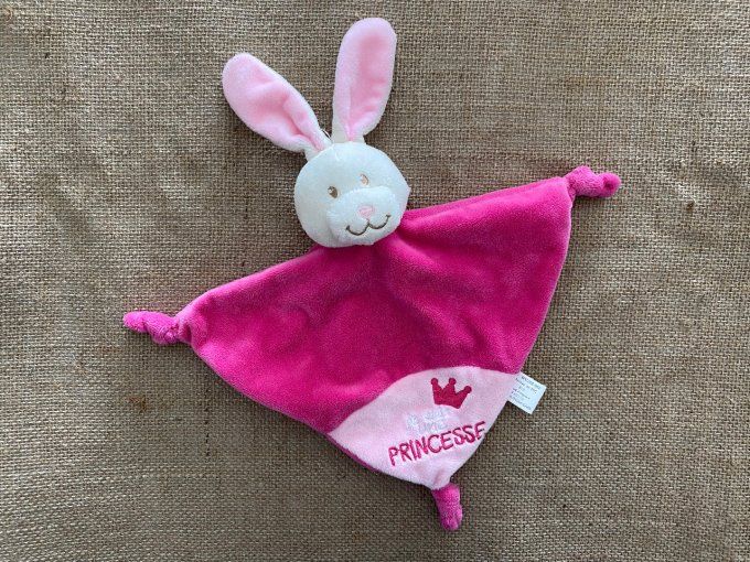 Doudou plat lapin rose fuchsia je suis une princesse Babou d'occasion