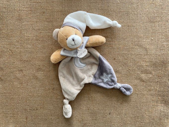 Doudou plat ours beige gris étoile lune fluorescent Baby Nat d'occasion