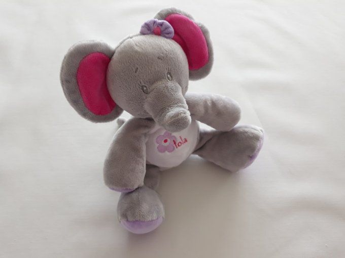 Doudou éléphant gris rose mauve fleur Lola Arthur et Lola d'occasion