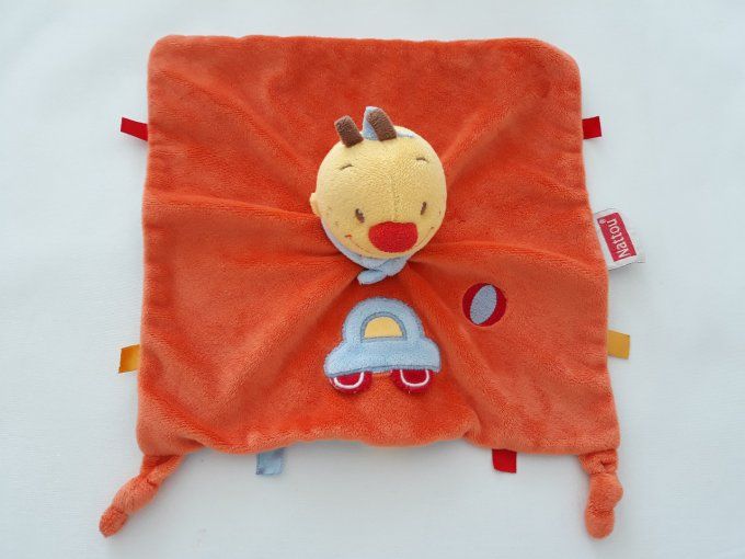 Doudou plat garçon orange bleu voiture ballon Nattou d'occasion