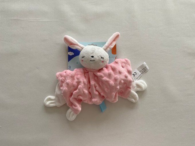 Doudou plat lapin rose blanc SHENZHEN BUSTY TOYS - Article Neuf