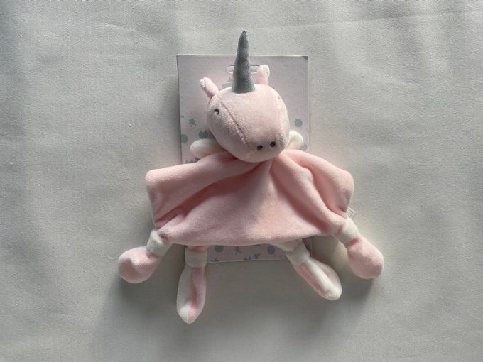 Doudou plat licorne rose Mes petits cailloux - Article Neuf