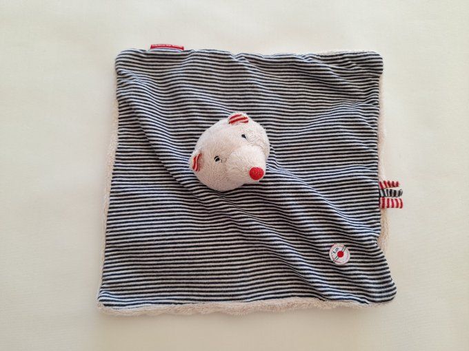 Doudou plat rayé bleu et blanc ours souris Terre de marins d'occasion