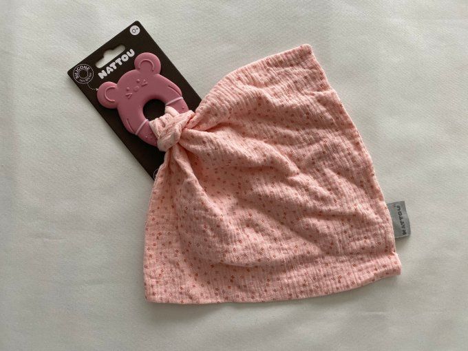 Doudou plat rose avec anneau de dentition souris Nattou - Article Neuf