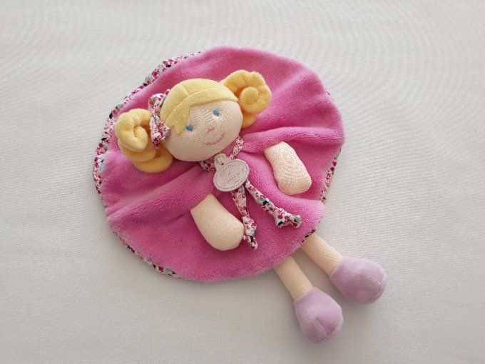 Doudou plat poupée blonde rose Demoiselle Doudou & Compagnie - Article Neuf