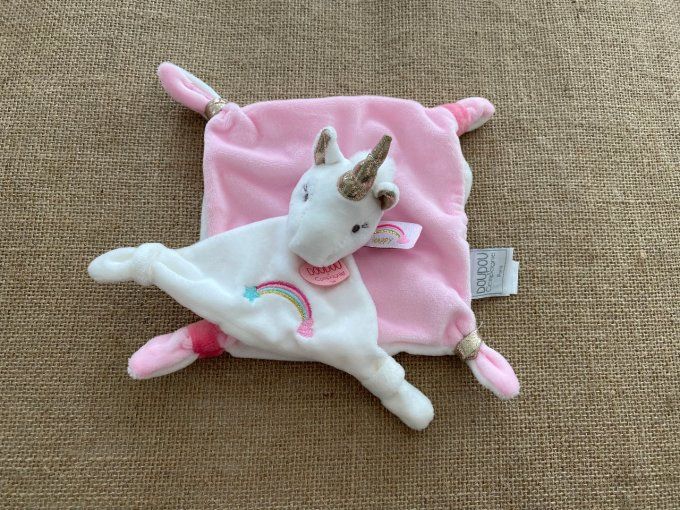 Doudou plat Licorne Lucie arc en ciel Doudou et Compagnie dans sa boite cadeau - Article Neuf