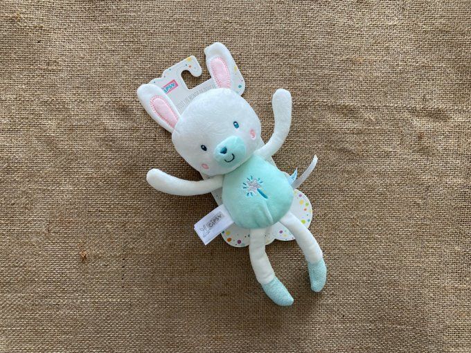 Peluche lapin vert menthe Les petits féeriques Gipsy - Article Neuf