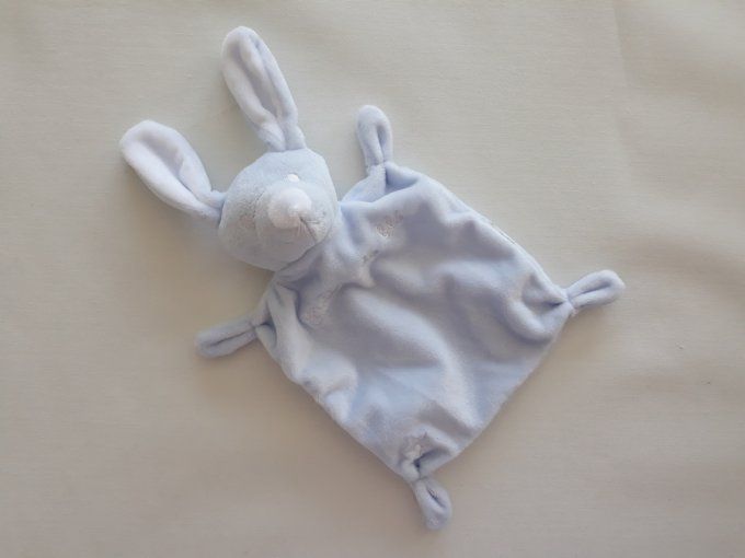 Doudou plat lapin bleu ciel étoile blanche Grain de Blé d'occasion