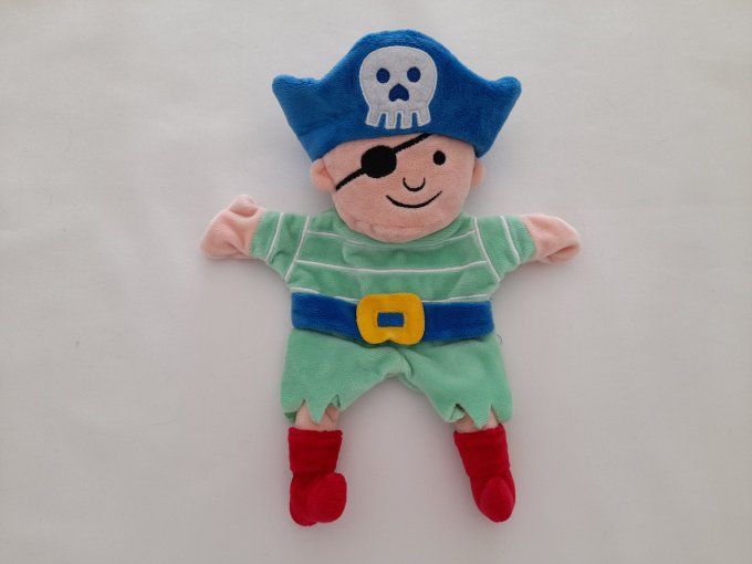 Doudou marionnette pirate rouge bleu vert Hema d'occasion