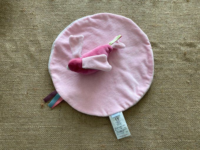 Doudou plat rond oiseau rose Jacadi d'occasion