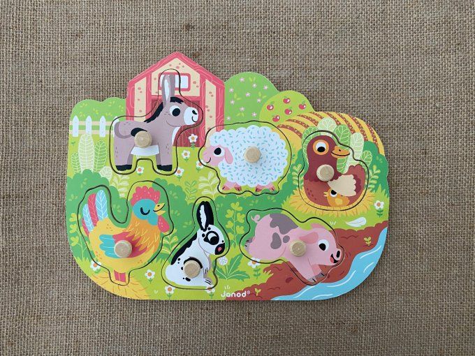 Puzzle en bois animaux de la ferme 6 pièces Janod d'occasion