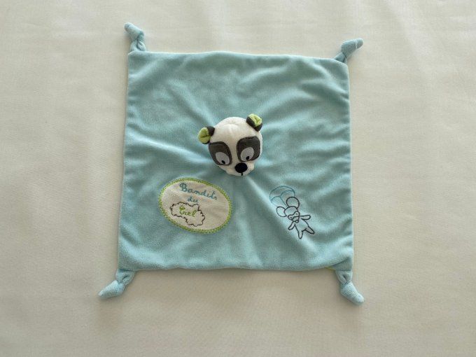 Doudou plat ours panda bleu Bandits du Ciel Kiabi Kitchoun d'occasion