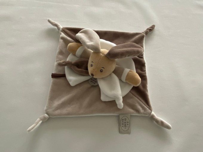 Doudou plat lapin brun beige et blanc La Grande Récré - Article Neuf