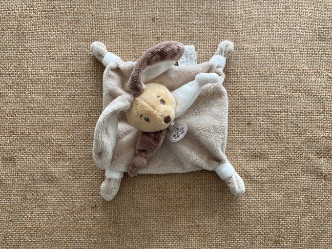 Doudou plat lapin brun beige et blanc DC3016LGR La Grande Récré d'occasion