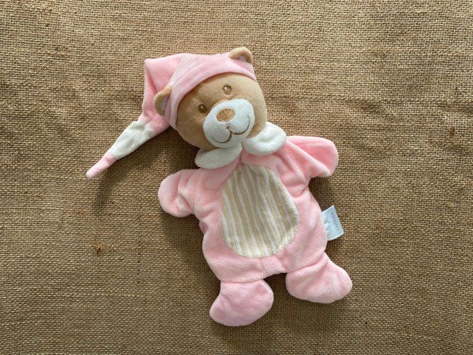 Doudou marionnette ours rose Mes petits cailloux d'occasion