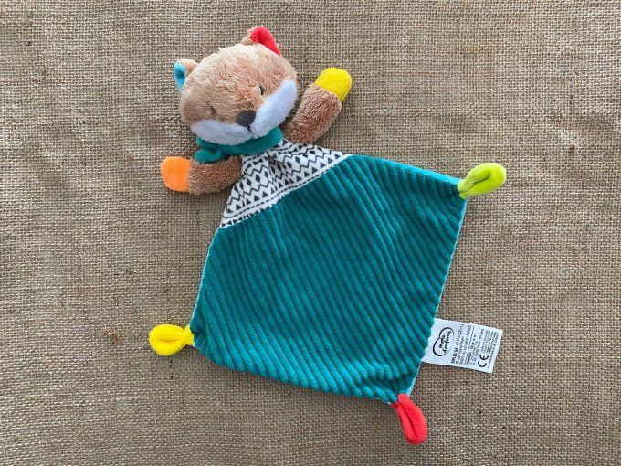 Doudou plat renard vert orange jaune Mots d'enfants d'occasion