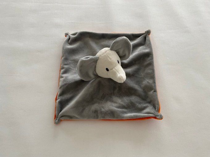 Doudou plat éléphant orange gris Nanjing - Article Neuf