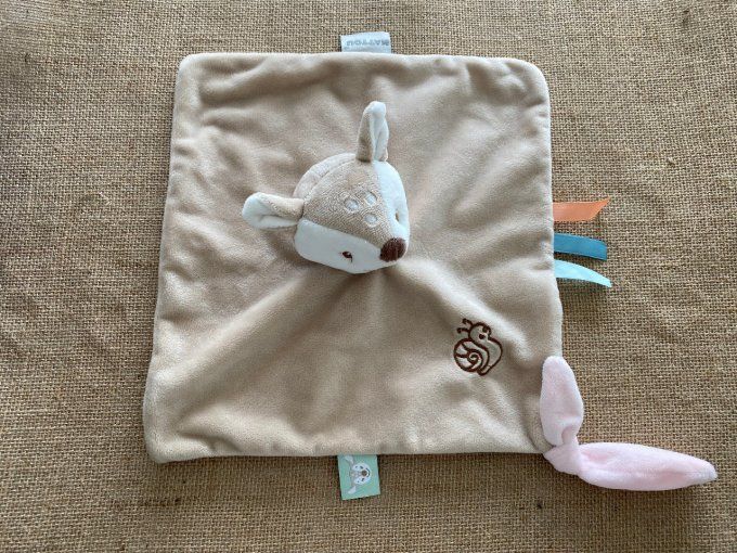 Doudou plat biche beige rose escargot Nattou d'occasion