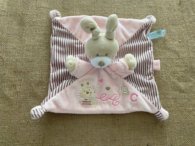 Doudou plat lapin rose ABC Nicotoy d'occasion