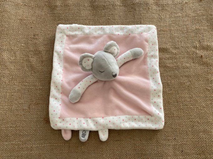 Doudou plat souris rose blanche pois Obaibi d'occasion