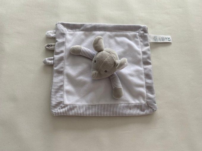 Doudou plat éléphant blanc gris Obaibi d'occasion