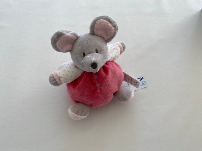 Doudou souris rose grise peluche boule Obaibi - Article Neuf