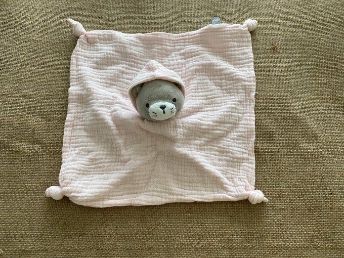 Doudou plat chat rose capuche Obaibi d'occasion