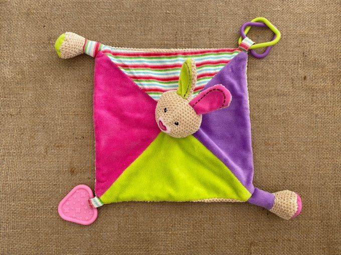 Doudou plat lapin d'activités vert rose violet Ouatoo Baby d'occasion