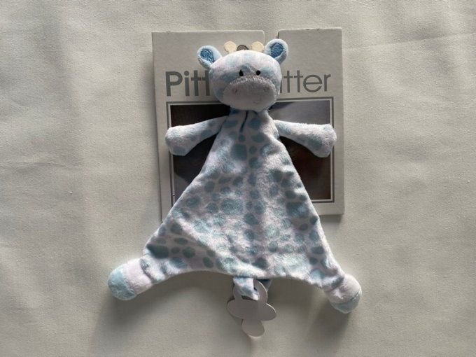 Doudou plat girafe bleu blanc osgood Pitter Patter - Article Neuf