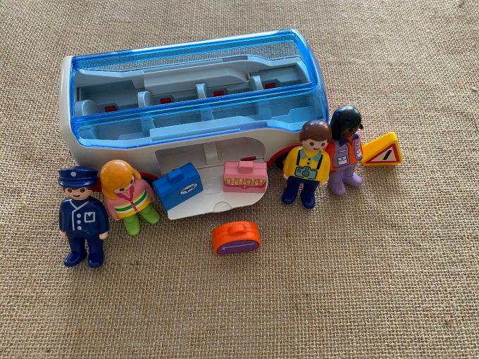 Autocar de voyage 4 personnages 3 bagages Playmobil d'occasion 