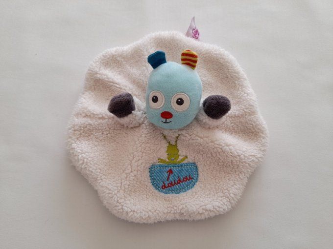 Doudou plat rond ours mouton tête bleu poche Pommette d'occasion