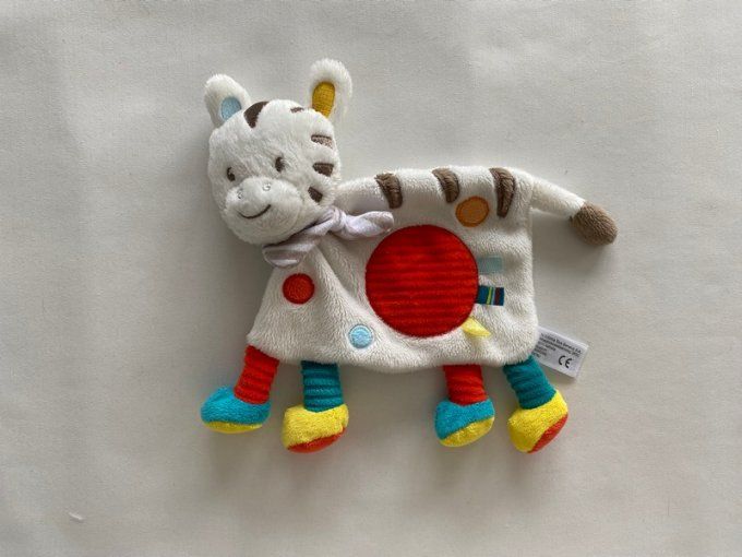 Doudou plat zèbre blanc rouge orange bleu jaune Simba Toys