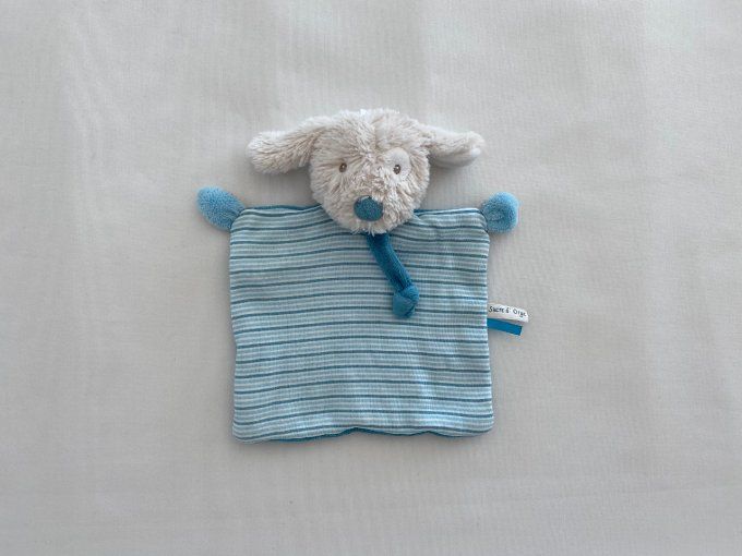 Doudou plat chien rayé bleu et blanc Sucre d'Orge d'occasion