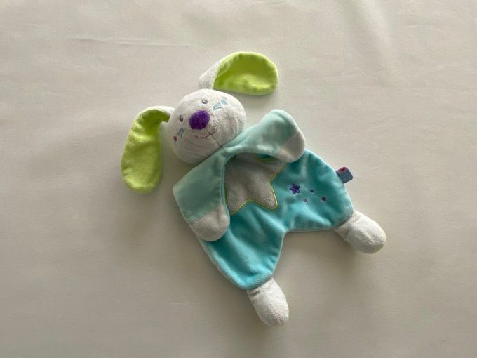 Doudou plat lapin vert bleu gris étoile Sucre d'Orge d'occasion