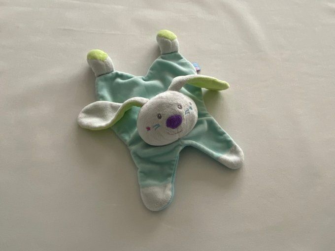 Doudou plat lapin vert bleu gris étoile Sucre d'Orge d'occasion