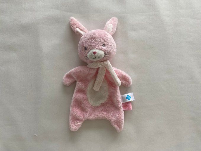 Doudou plat lapin rose blanc Tex Baby