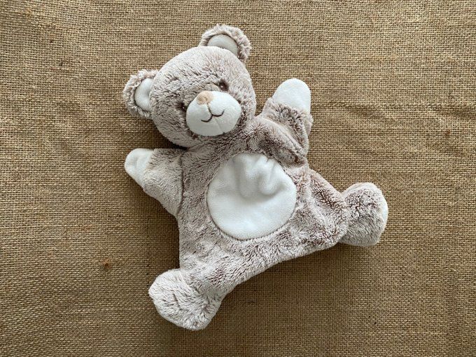 Doudou marionnette ours brun blanc Tex Baby d'occasion