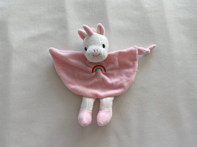 Doudou plat licorne rose arc en ciel Tom & Kiddy d'occasion