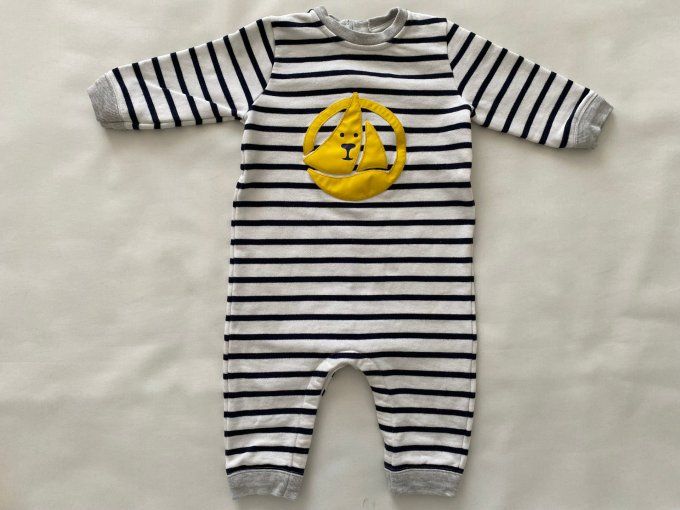 Combinaison longue rayée bleu et blanc 12 mois Petit Bateau d'occasion