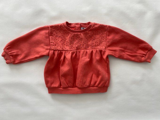 Sweat rouge clair Tape à l’oeil broderie anglaise 18 mois d’occasion