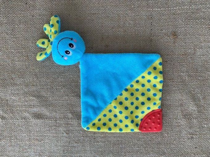 Doudou plat pieuvre poulpe bleu turquoise jaune d'occasion